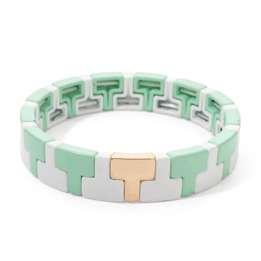 Hemasa Enamel Bracelets For Women Colorful Enamel Concave-Convex Beaded Elastic Bangle Handmade Hand Boho Accessory