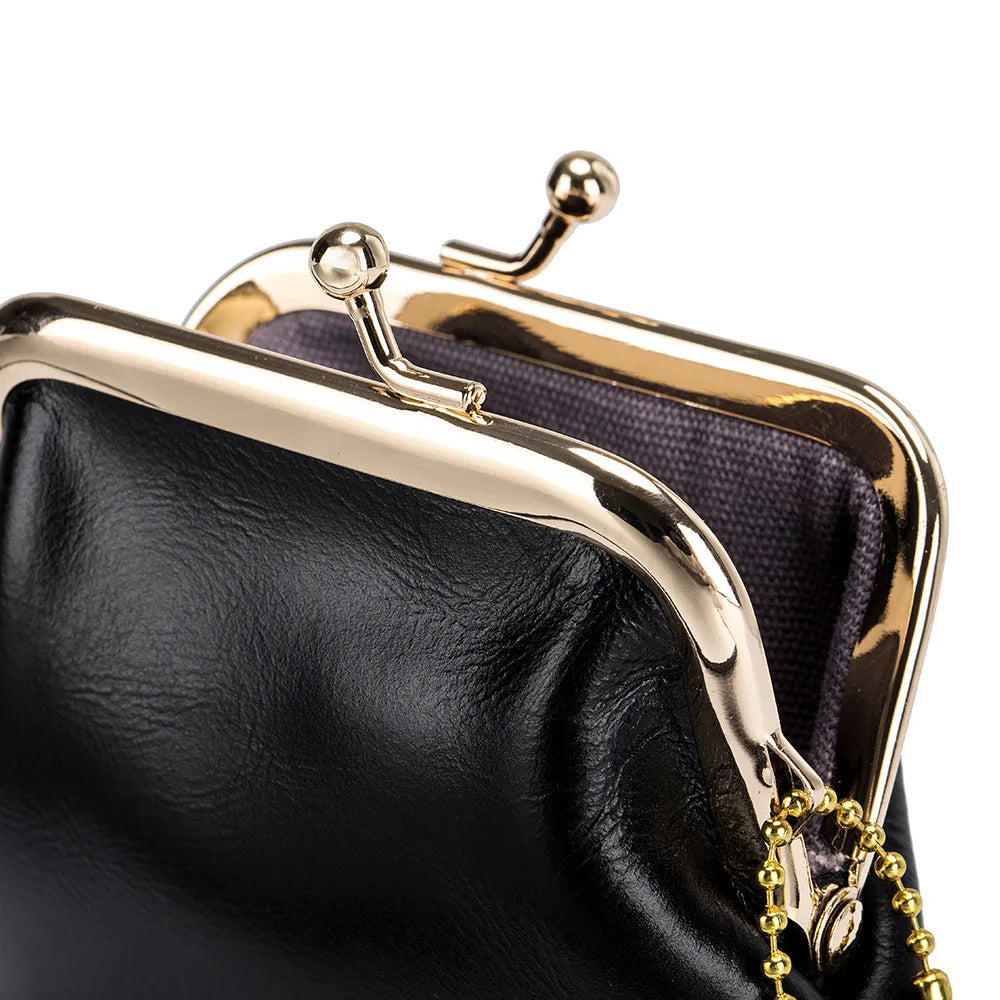 Genuine Leather Coin Purse Women Vintage Handmade Wallet Small Mini Access Card Holder Key Bag Case Metal Clips Change Purses