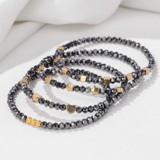4pcs/set Faceted Crystal Beads Bracelet Colorful Round Shiny Glass Beaded Charm Braclets for Women Men Couples Jewelry Gift