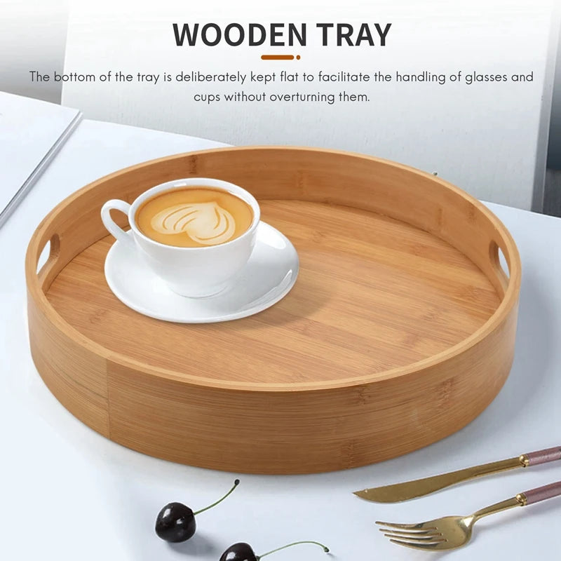 Promotion! Round Serving Bamboo Wooden Tray for Dinner Trays Tea Bar Breakfast Food Container Handle Storage Tray 3 mirror tray