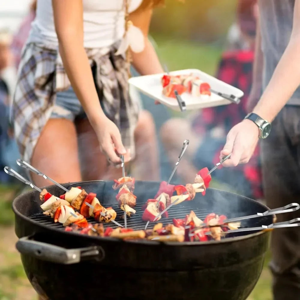 Hemasa Barbecue Skewer Reusable Stainless Steel BBQ Hot Dog Skewers Kebab Iron Stick For Outdoor Camping Picnic Cooking Tools