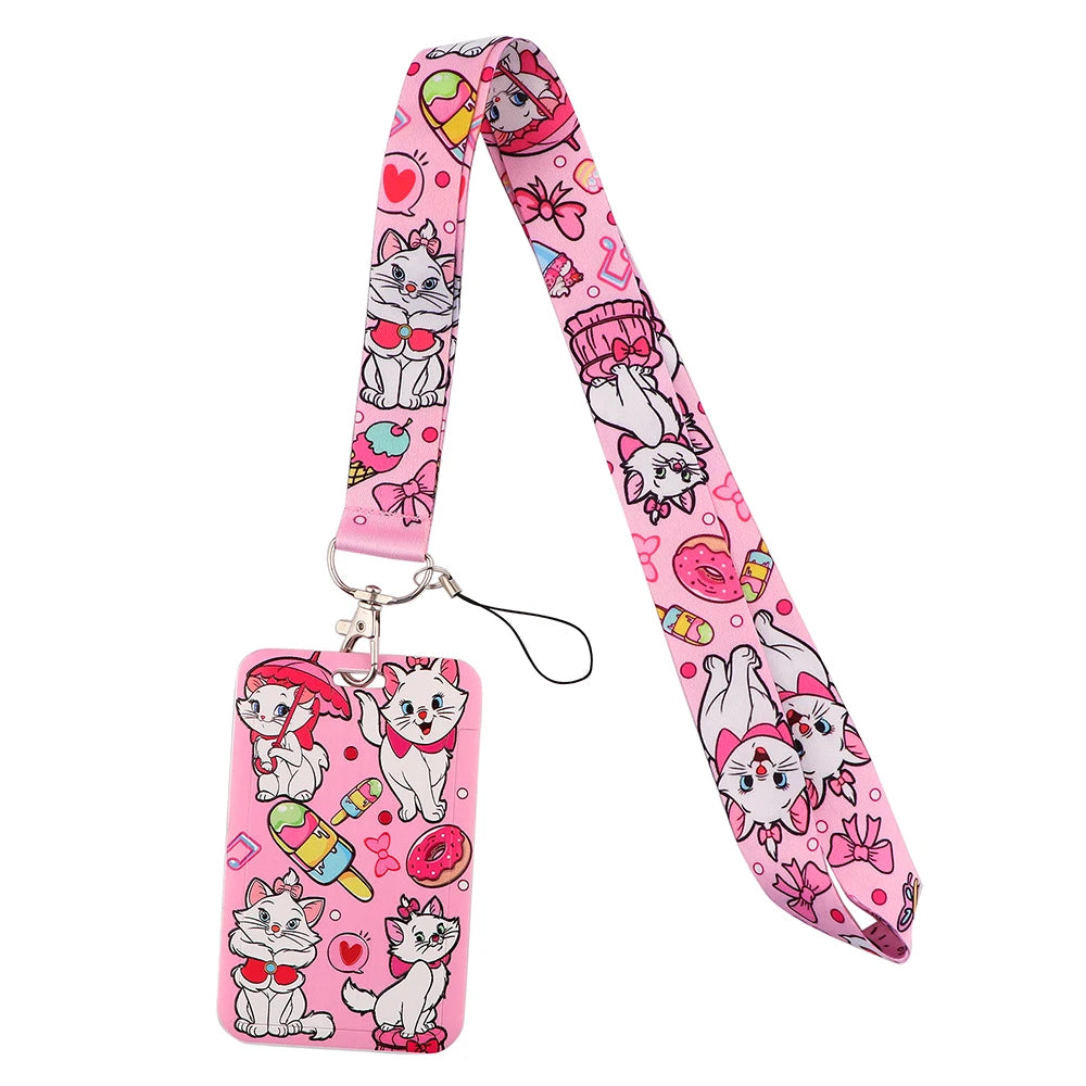 Cute Marie Cat Credential Holder Cartoon Animal Lanyards for Key Neck Strap For Card Badge Gym Keychain Keyring Accessories Gift