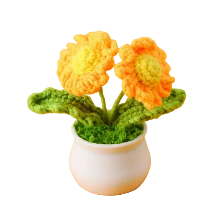 Hemasa Cute Daisy Crochet Flowers Potted Woven Flower Creative Artificial Flowers Car Office Table Decor Handwoven Plant Flor Tejida