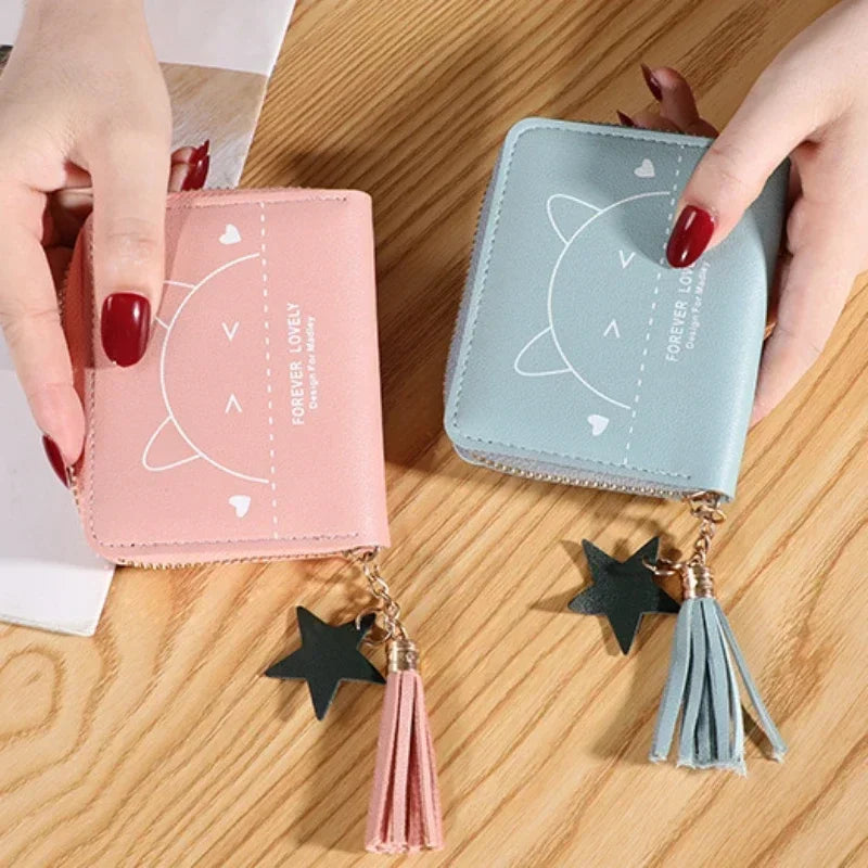 Wallet Simple Women'S Wallet Short Zipper Small Wallet Tassel Cartoon Animal print Coin Purse Female Clutch Card Holder Purse