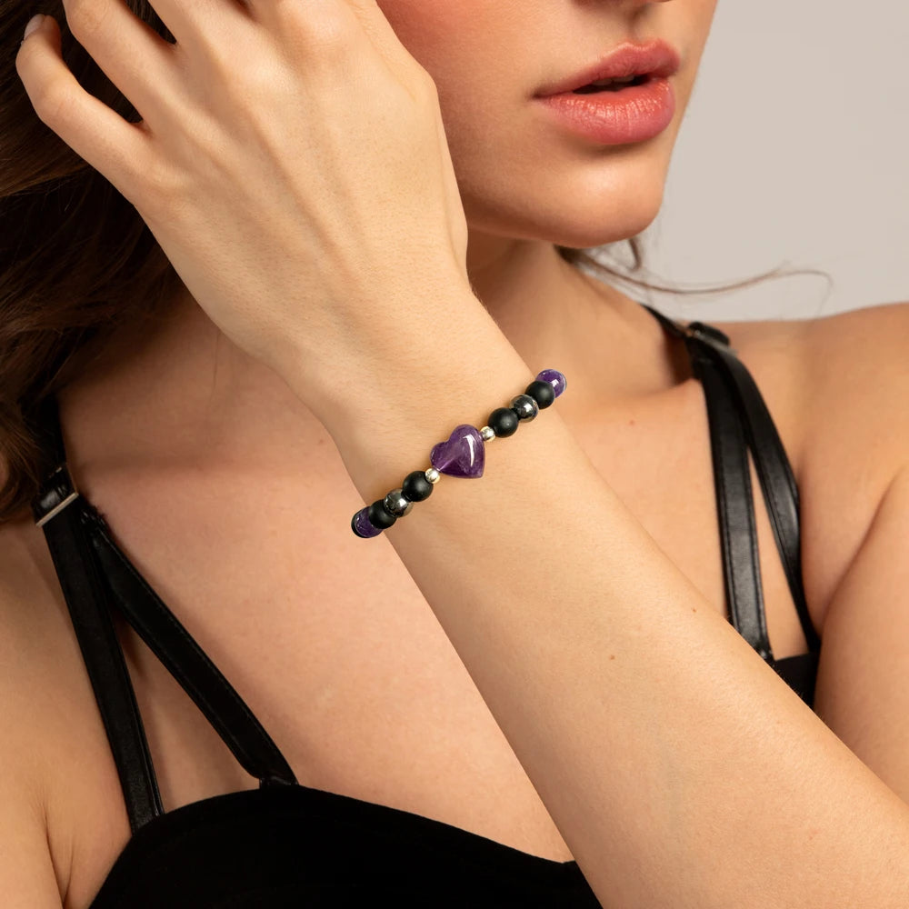 8mm Natural Stone Bracelet Love Heart Shape Tiger Eye Agates Quartz Beads Charm Bracelet for Women Men Fashion Jewelry Gift