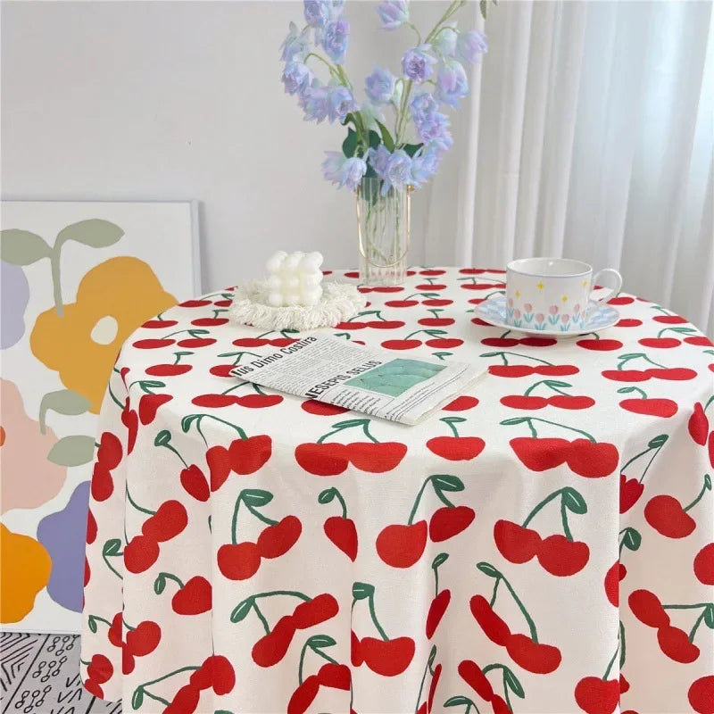 Hemasa Korean Style Round Lattice Flower Tablecloth / Floral Table Cloth for Dining Table