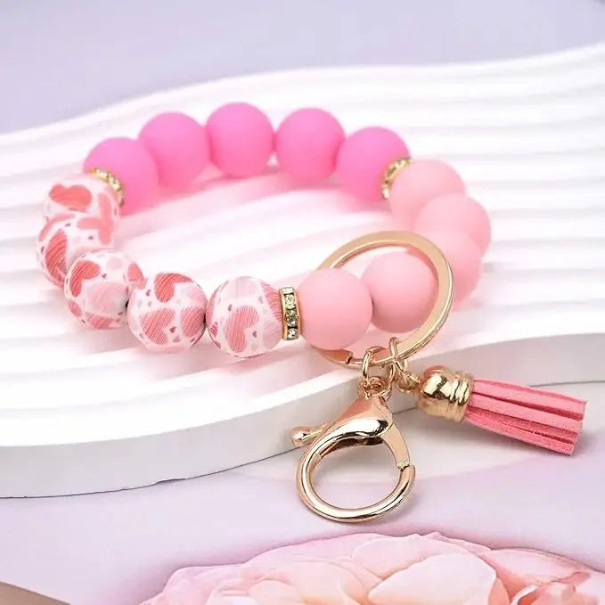 Hemasa Handmade Daisy Silicone Beads Bracelet Keychain /Anti-Lost Wallet Pendant Ring Holder