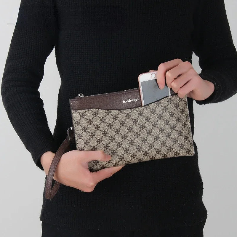 Hemasa Men's Long PU Leather Wallets Vintage Cellphone Clutch Multi-functional Purse Large-capacity Envelope Handbag