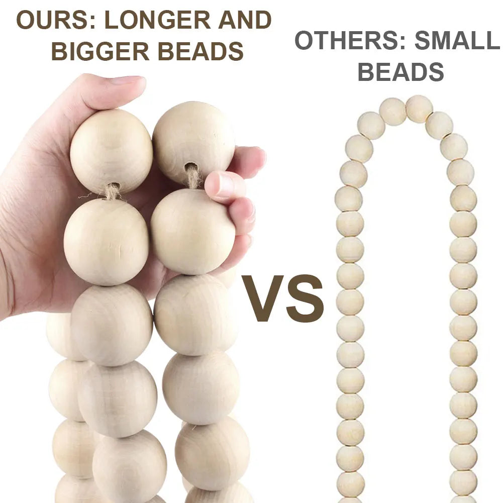 DIY Wood Bead Garland with Tassels Natural Rustic Wooden Prayer Boho Beads For wall hanging decor Vase Door Tiered Tray Decor