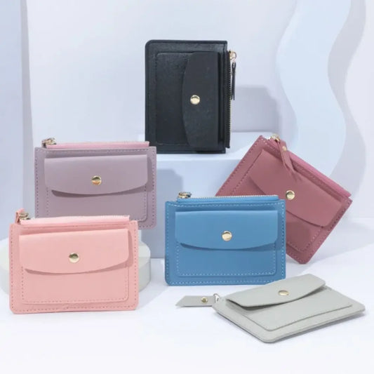 PU Leather Small Wallet Purse Women Simple Solid Color Multi-Cards Holder Coin Purse Fashion Zipper Wallet Credit Card Bags