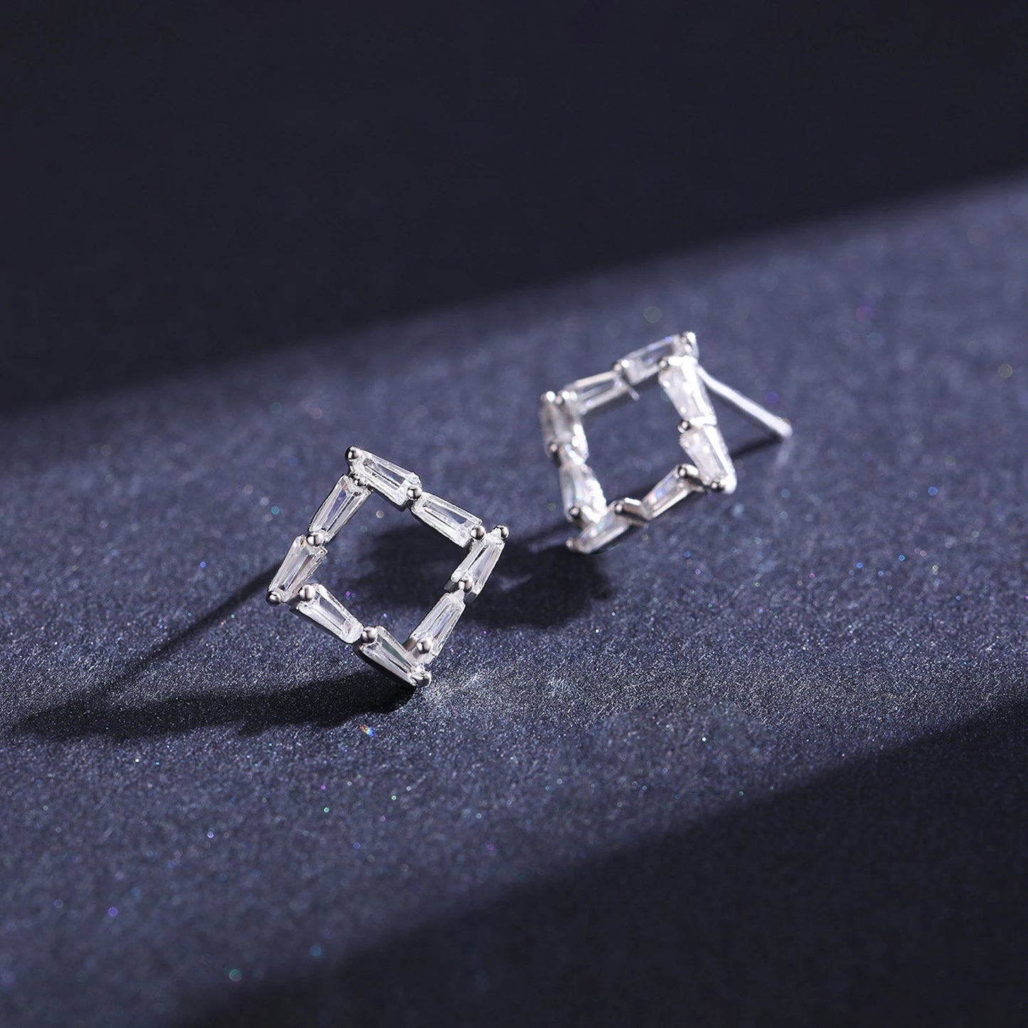 Modian Genuine 925 Sterling Silver Simple Square With Trapezoid Clear CZ Stud Earrings for Women Girl Anti-allergy Jewelry