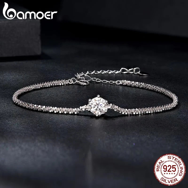 BAMOER Round White Moissanite Bracelet for Women, 1 Carat Lab Grown Diamond 925 Sterling Silver Elegant Bracelet