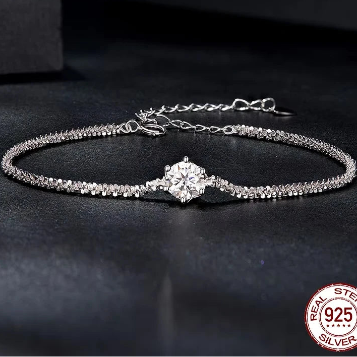 Tejesa Round White Moissanite Bracelet for Women, 1 Carat Lab Grown Diamond 925 Sterling Silver Elegant Bracelet