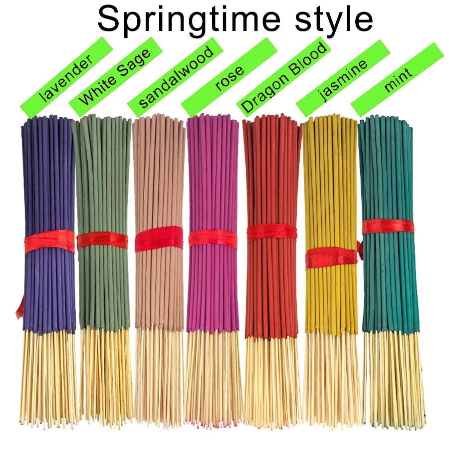 7 Sets of 140 Incense Sticks, Available in Four Seasonal Sets: Rose, Lavender, Sandalwood, Jasmine, Mint, Cherry Blossom, Herbal and Dragon Blood Wood, Each Pack Contains 20 Sticks, Suitable for Home Use, Office, Yoga, Medita