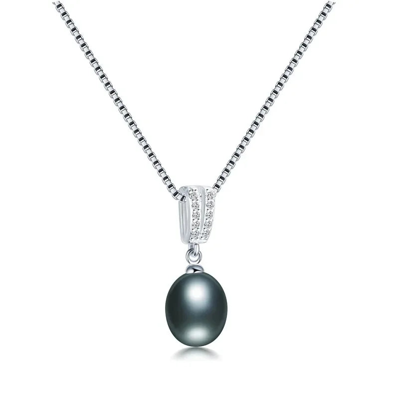 Dainashi 100% Genuine Natural Freshwater Oval Pearl Necklace 925 Sterling Silver Zircon Pendant Floating Fine Jewelry for Women