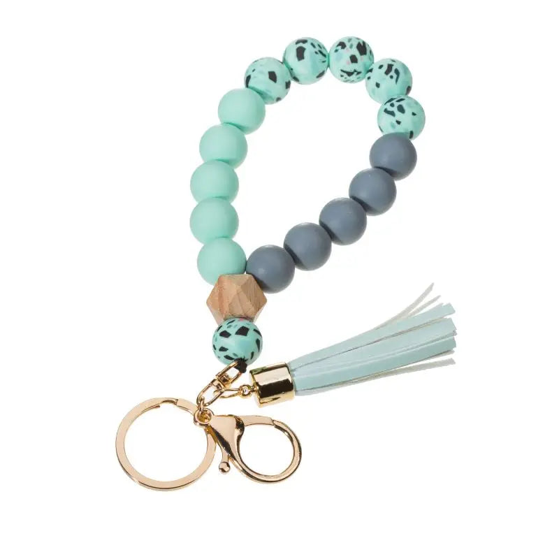 Silicone Keychain For Keys Tassel Wood Beads Bracelet Keyring For Women Multicolor Beads Keychain Fashion Keychain Wholesale