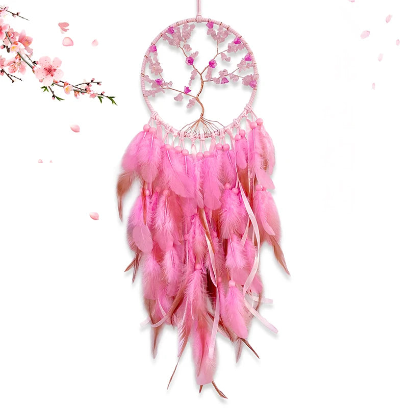 Tejesa Dream Catcher Hand-woven Natural Crystal Wind Chime Background Wall Decor Living Room Bedroom Hanging Ornaments Holiday Gifts