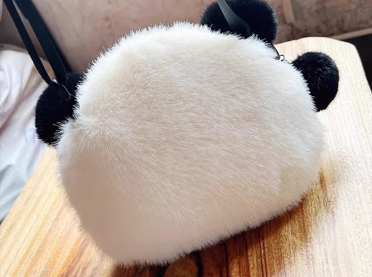 Baby Toddler Girls PANDA Faux Fur Handbag Animal Cartoon Plush Soft Casual Zipper Crossbody Cute Mini Shoulder Bag