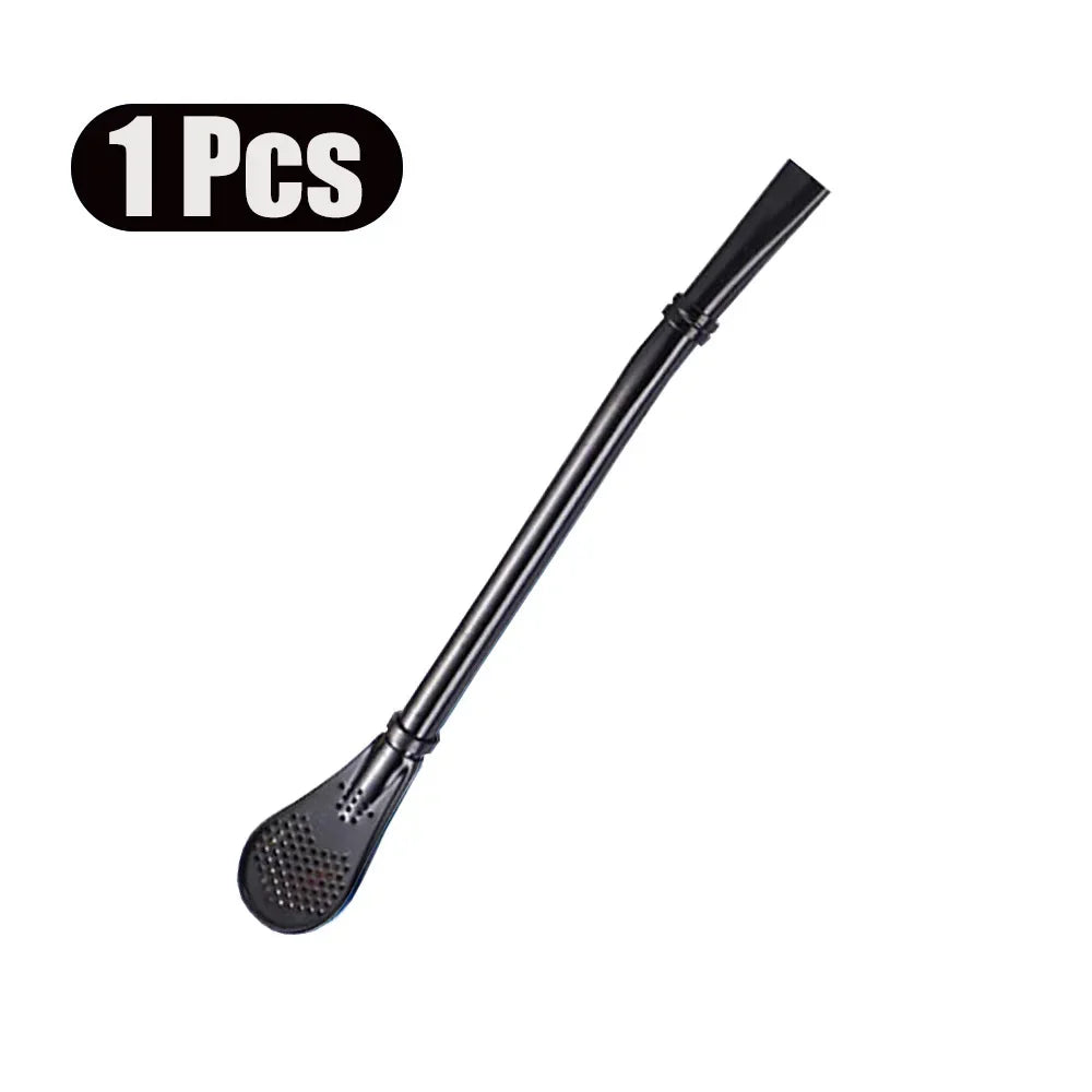 1-10Pcs 304 Stainless Steel Drinking Straw Spoon Tea Filter Reusable Bombilla Gourd Cocktail Straw Spoon Coffee Bar Accessory