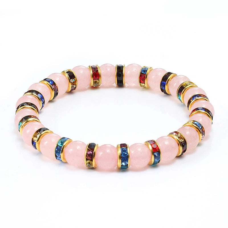 Hemasa Natural Stone Beads Stretchable Bracelet  / Pink Crystal Stone For Women