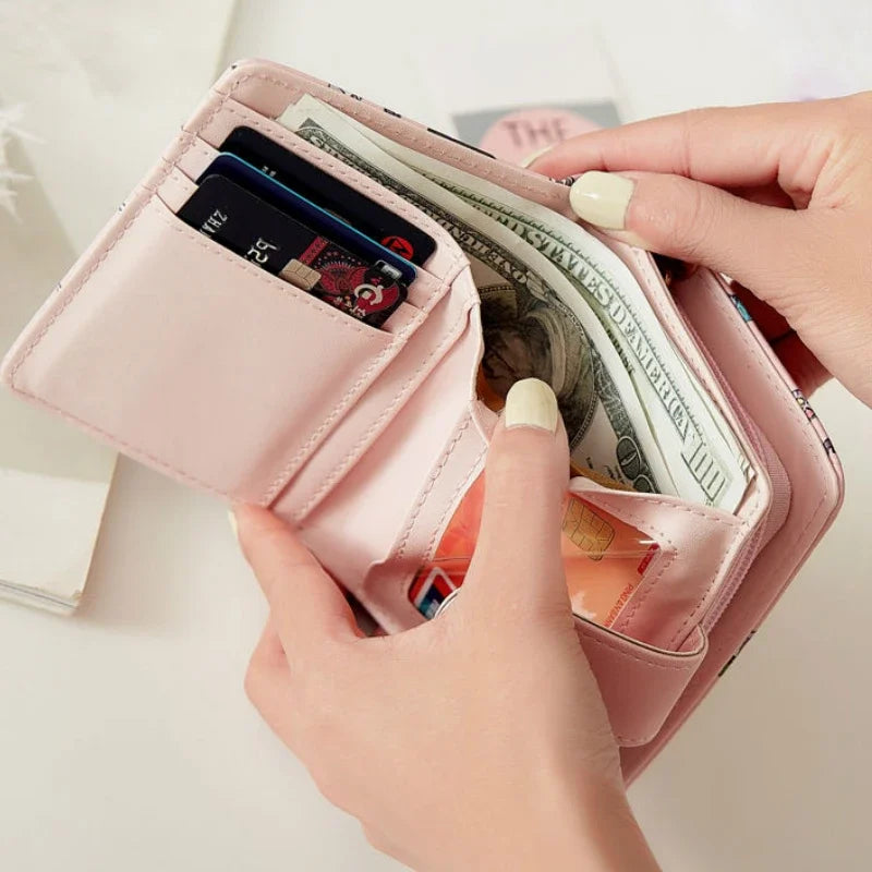 Wallets Women Cartoon Printed Money Bags Womens Sweet Pink Kawaii Mini Bags Coin Purse Card Holder Fashion Girls Foldable New