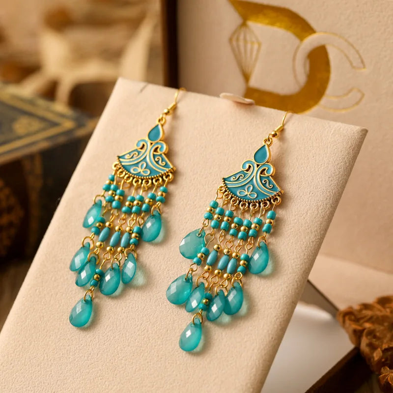 Hemasa Bohemian Waterdrop Dangle Drop Tassel Earrings For Women Beaded Handmade Ethnic Vintage Female Jewelry Earrings Gift