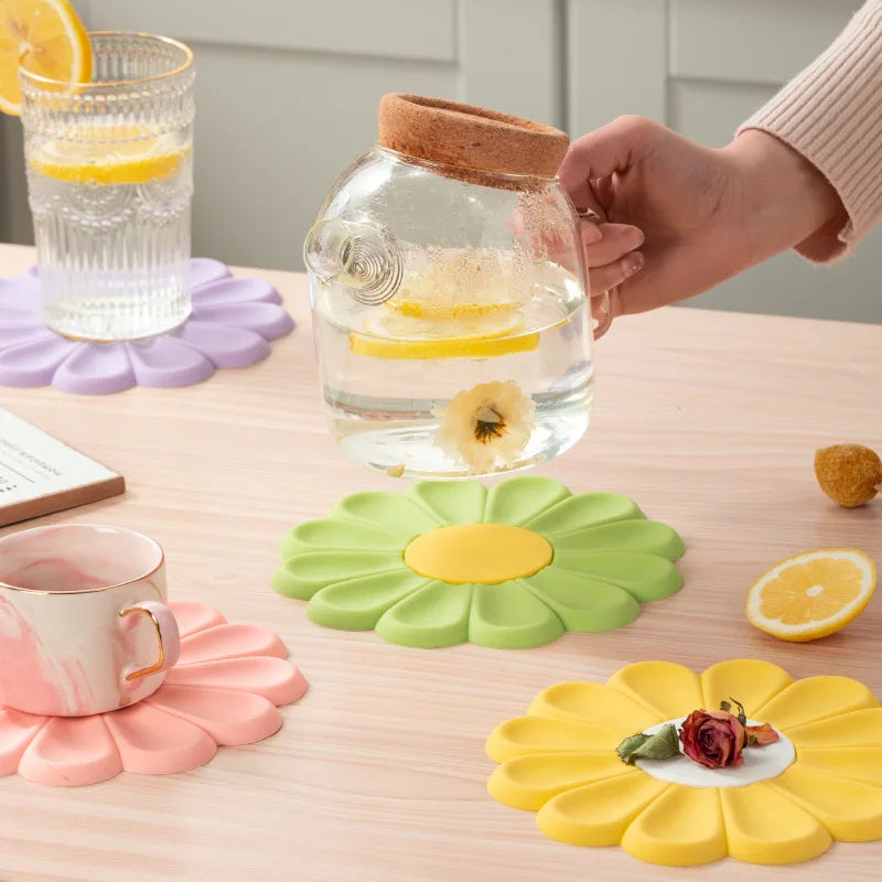 Hemasa Heat Resistant Silicone Mat Drink Cup Coasters Non-slip Pot Holder Table /Placemat /Kitchen Accessories /Coasters Flower Mat