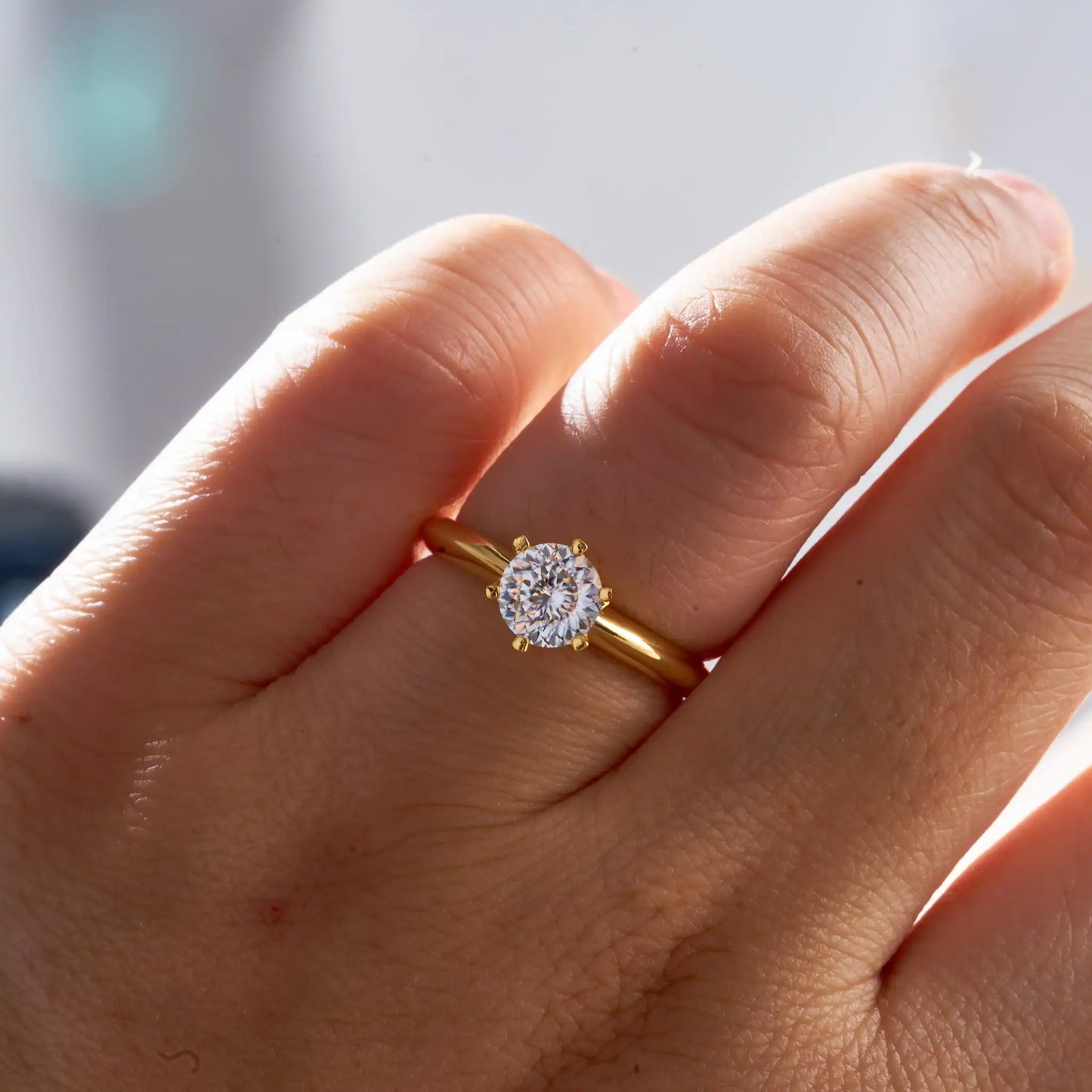 Hemasa 1.0 carat  Round 100 Face Cut Moissanite Ring For Women18K Yellow Gold Plated 925 Sterling Silver Wedding Finger Fine Jewelry