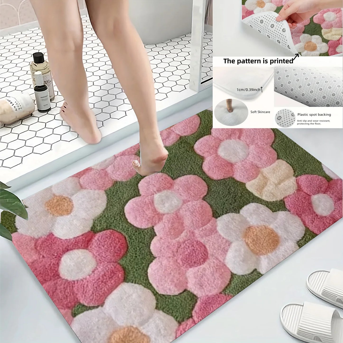 Hemasa  Floral Bath Mat /Ultra-Soft/ Quick-Dry & Non-Slip Rug for Bathroom/Kitchen