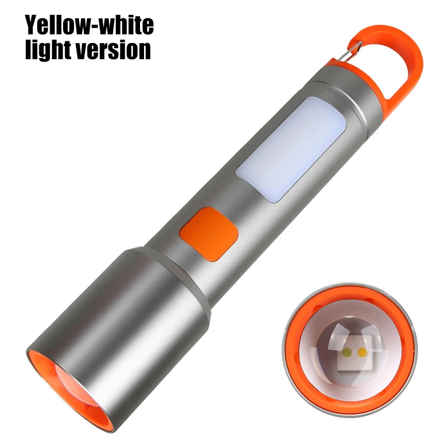 Hemasa LED COB Super Bright Flashlight USB Rechargeable Torch 1-3 Optional Light Sources Outdoor Waterproof Emergency Light with Hook