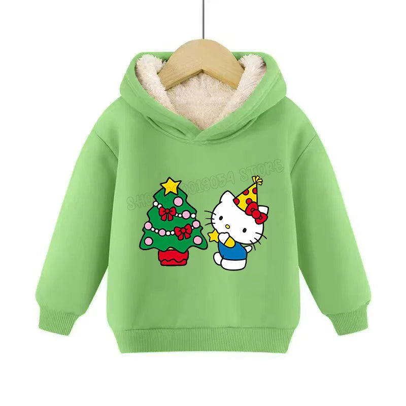 Hemasa Hello Kitty Hoodies Sweatshirt Boys Girls Winter Thickening Pullover Warm Clothes Children Christmas Gift