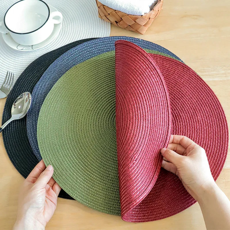 Hemasa Set of 6 Round Woven Non-slip Kitchen Placemat for Kitchen Dining Table European Style.