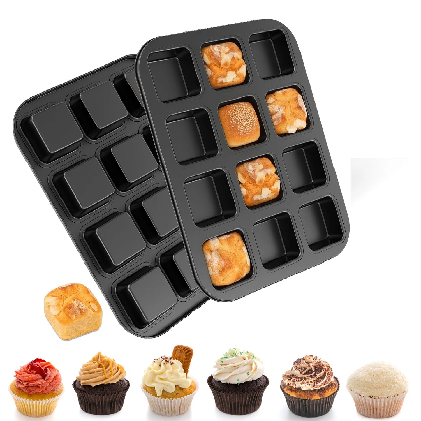 Tejesa 12 Cavity Square Muffin Tin Tray Non-Stick Mini Muffin Baking Pan Multipurpose Sturdy Square Muffin Tin Tray Bakeware Mold