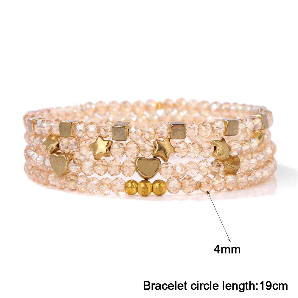 4pcs/set Faceted Crystal Beads Bracelet Colorful Round Shiny Glass Beaded Charm Braclets for Women Men Couples Jewelry Gift
