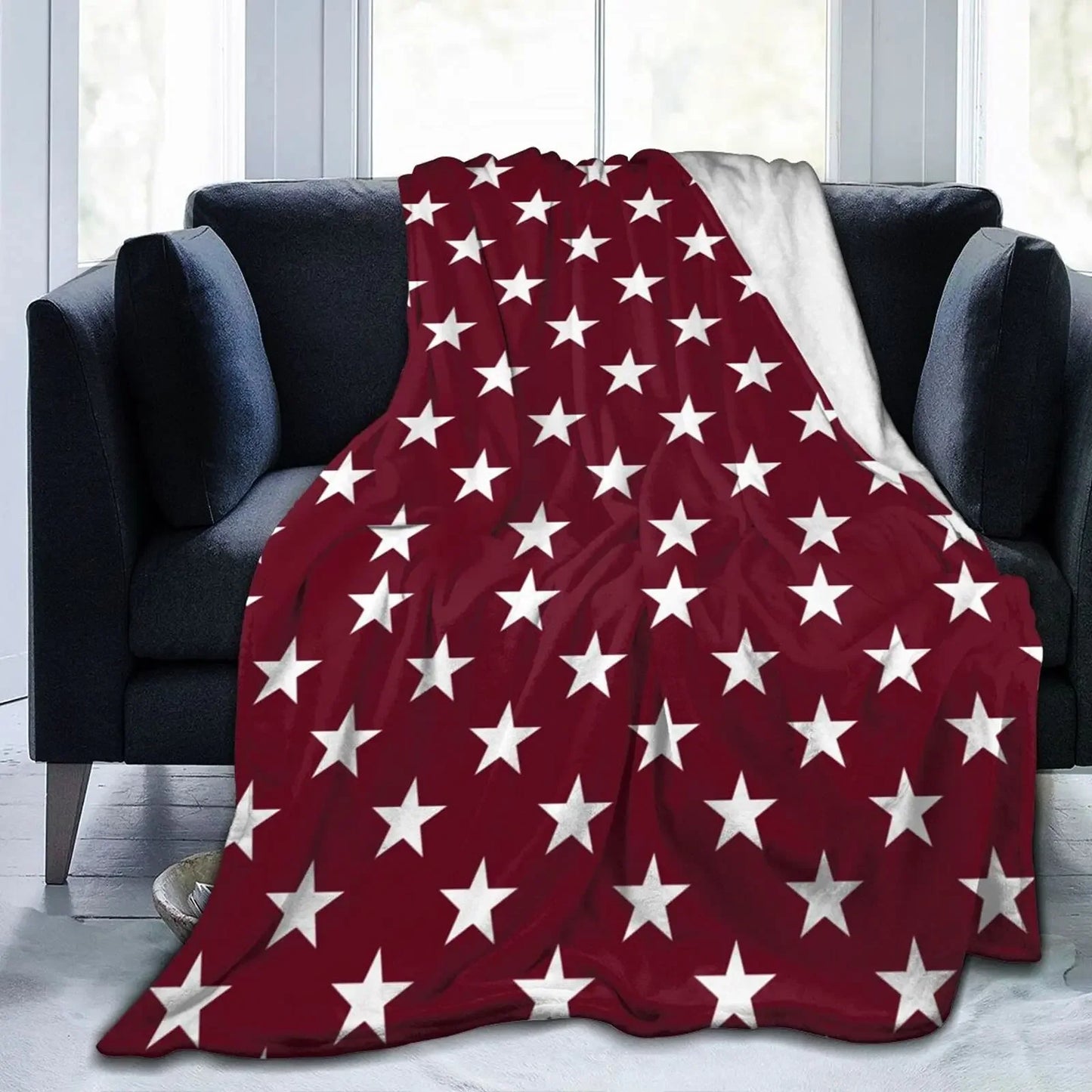 Hemasa Star Flannel Throw Blanket Blue and White Colour Air Conditioning  for All Seasons Couch Sofa Living Room King Queen Size