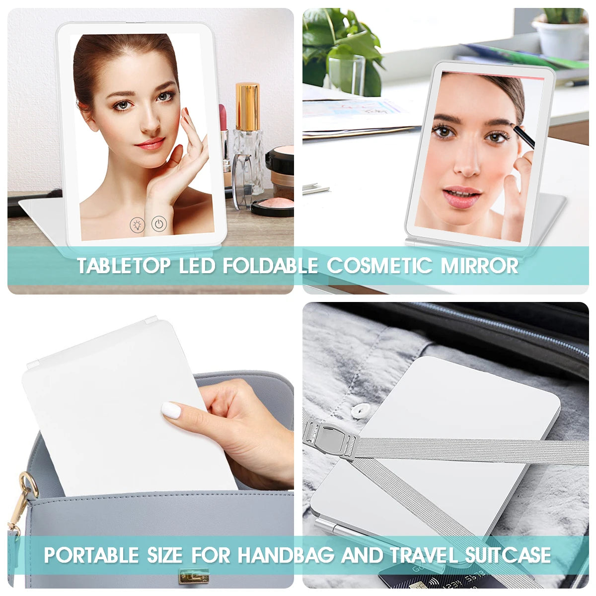 LED Makeup Mirror Cosmetic Mirrors With Light Foldable Travel Makeup Touch Screen Dimm with 10X Magnifying Detail Vanity Mirror