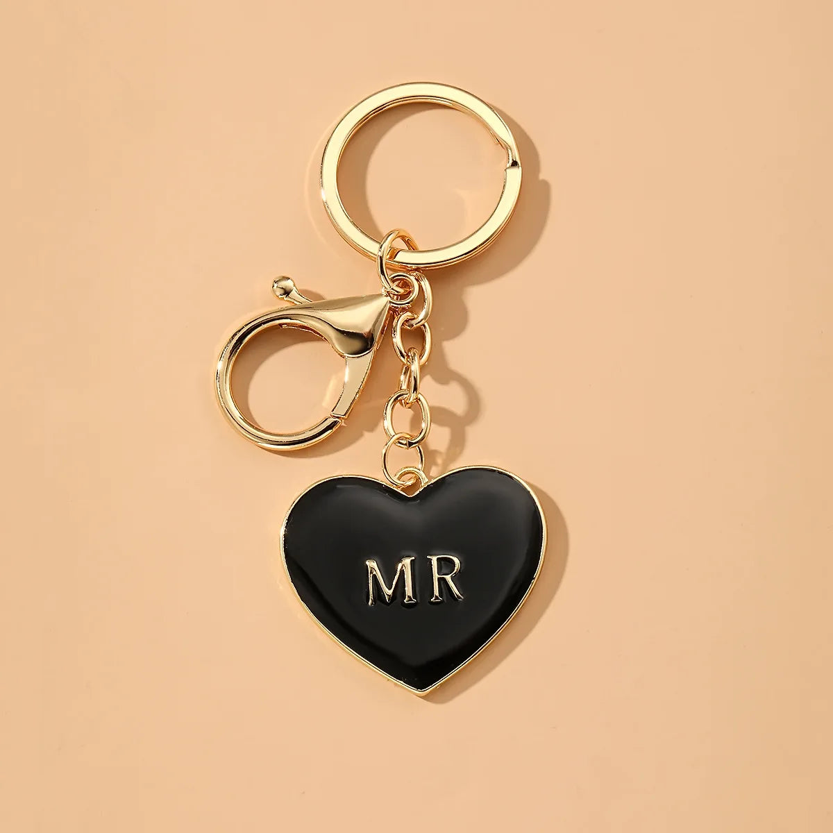 Hemasa Personality Alloy Black And White Heart Key Chain Drip oil Letters MRMRS Love Bag Pendant