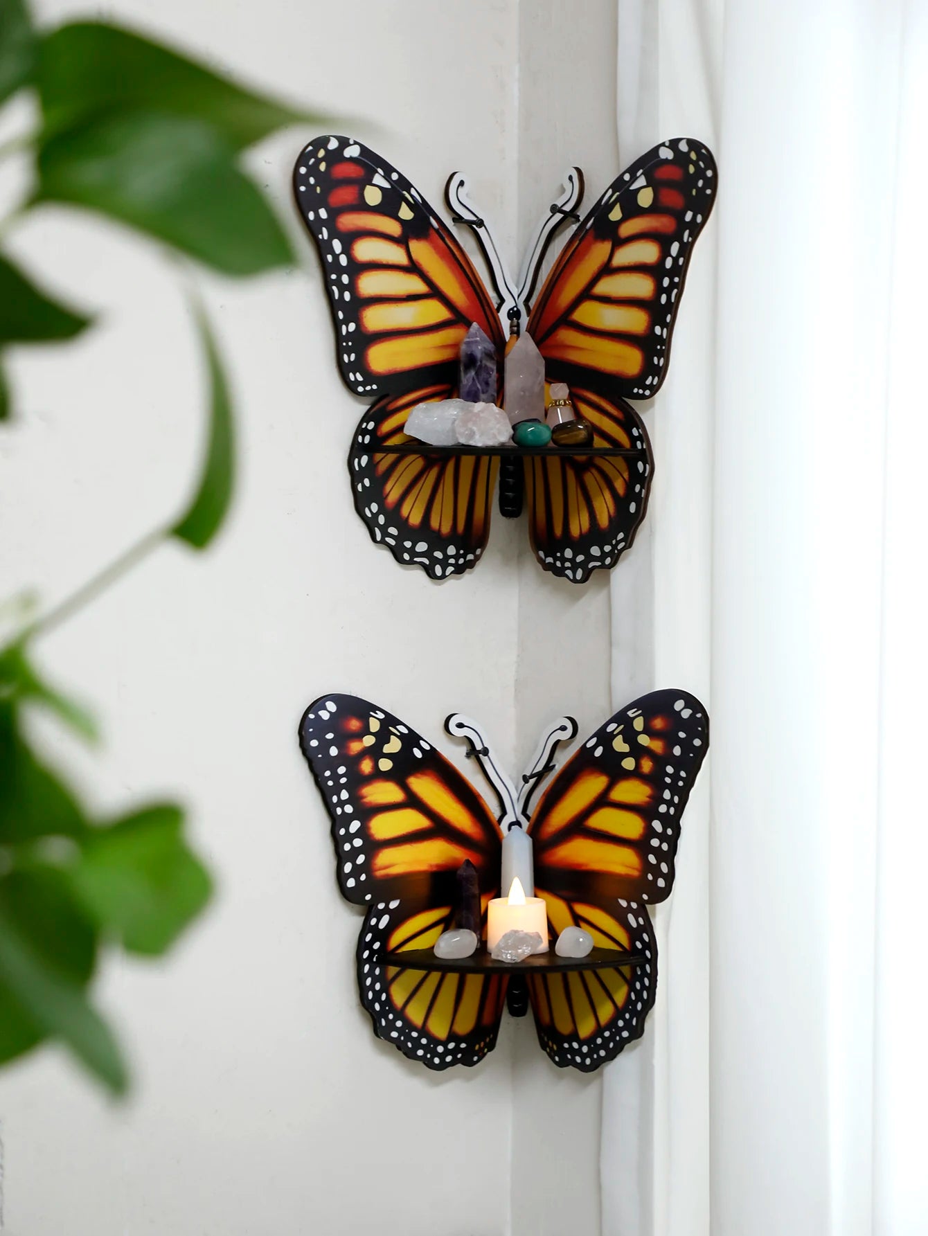 Hemasa Butterfly Wood Shelf Crystal Stone Display Stand Painted Corner Shelf Floating Shelves Room Decors