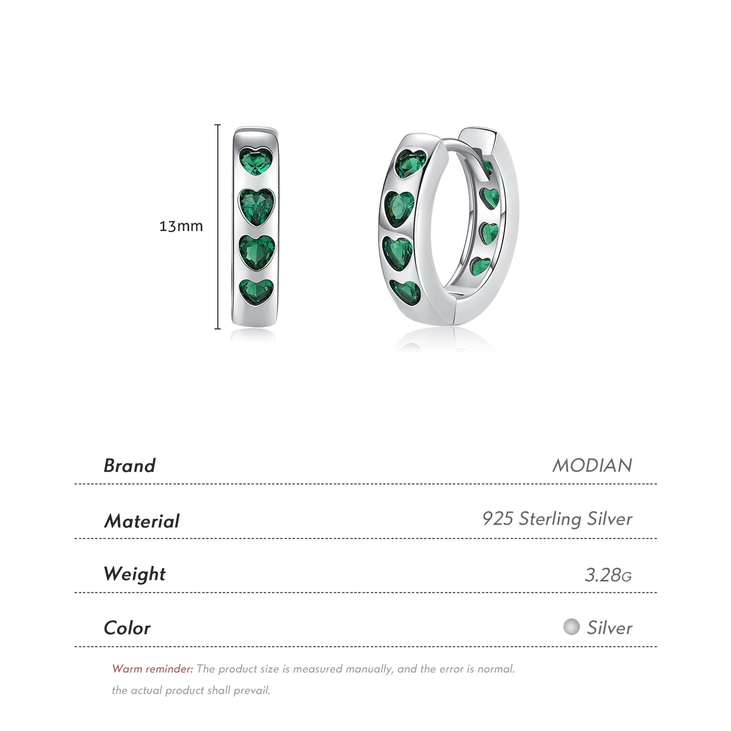 MODIAN 925 Sterling Silver Pink And Green Hearts Zirconia Ear Buckles Exquisite Hoop Earrings For Women Original Design Jewelry