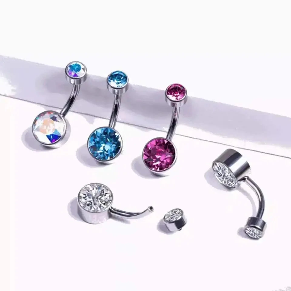 G23 TItanium 5A Round Zircon CZ Belly Button Ring Body Jewelry Internal Threaded Bezel Set
