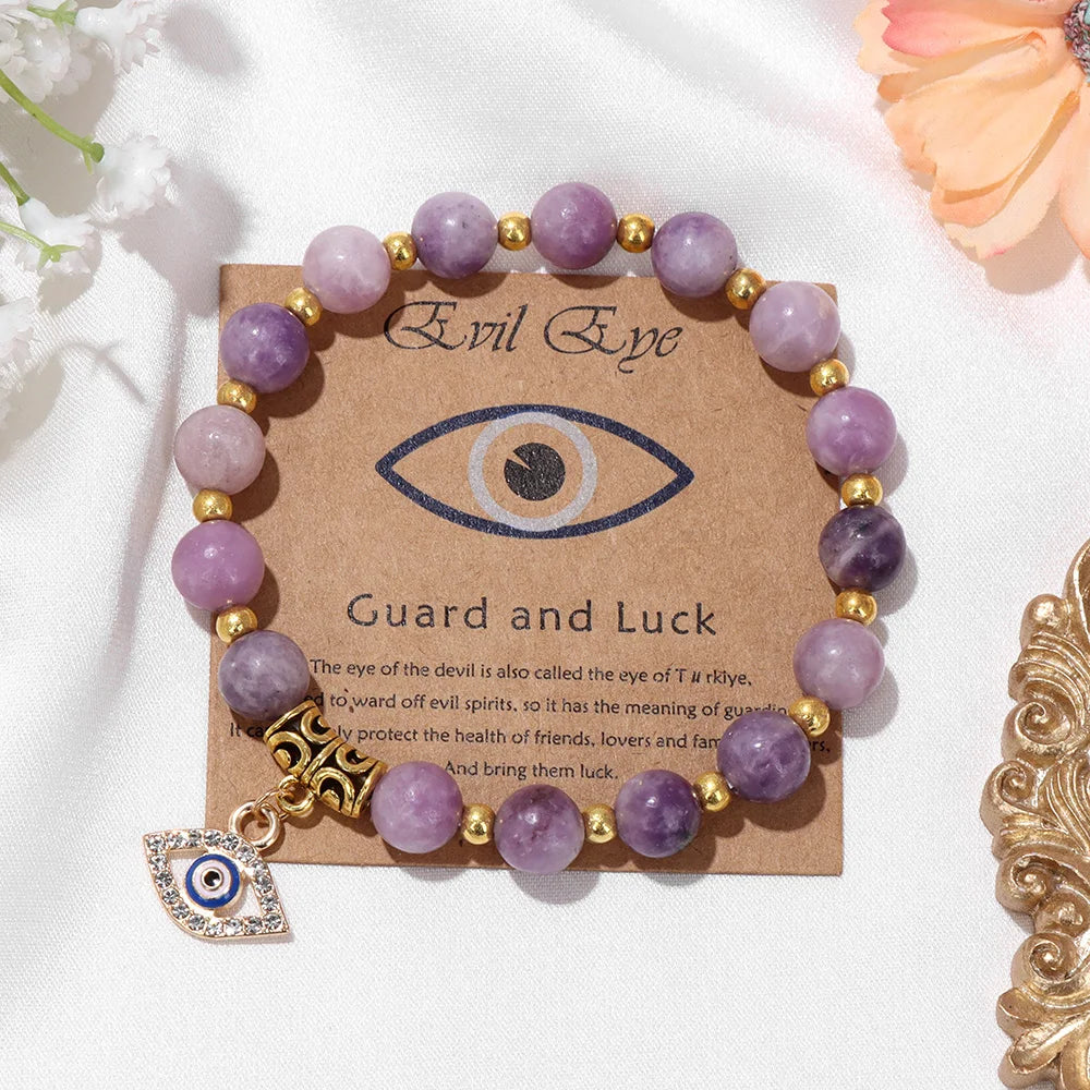 Lucky Turkish Evil Eye Pendant Beads Bracelet Natural Stone With Card Charm Bangles Men Women Fashion Friendship Jewelry Gift