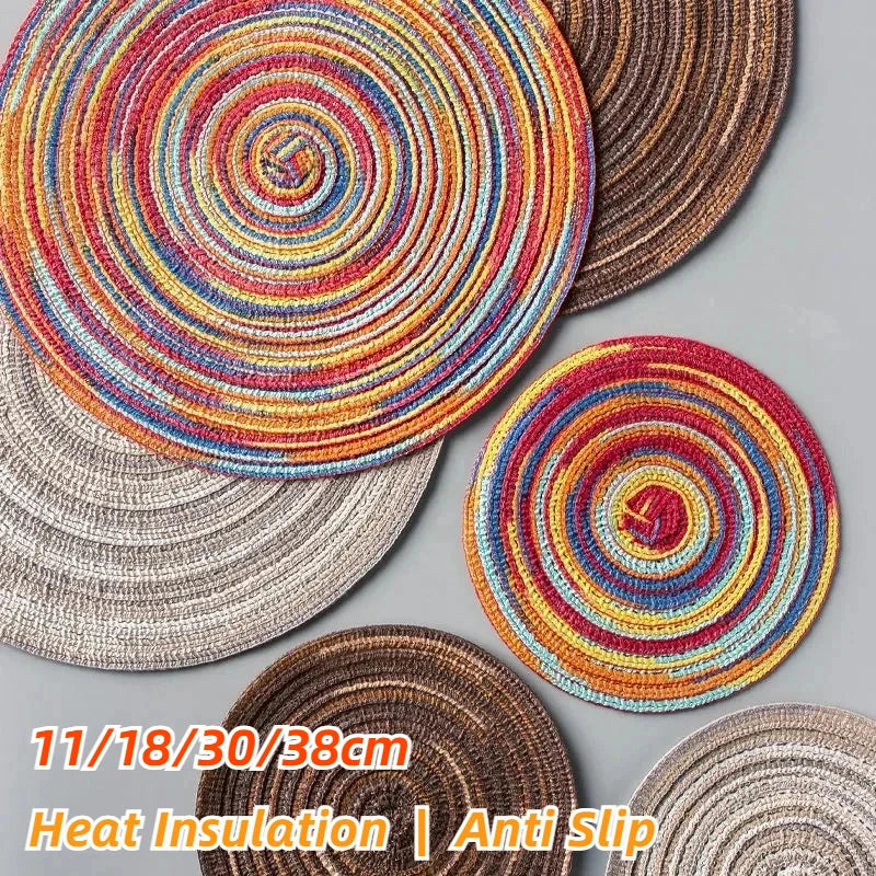 Hemasa   Woven Vinyl  Round Placemat  For  Table Non-Slip Kitchen /Tableware/ Drink Cup Coaster