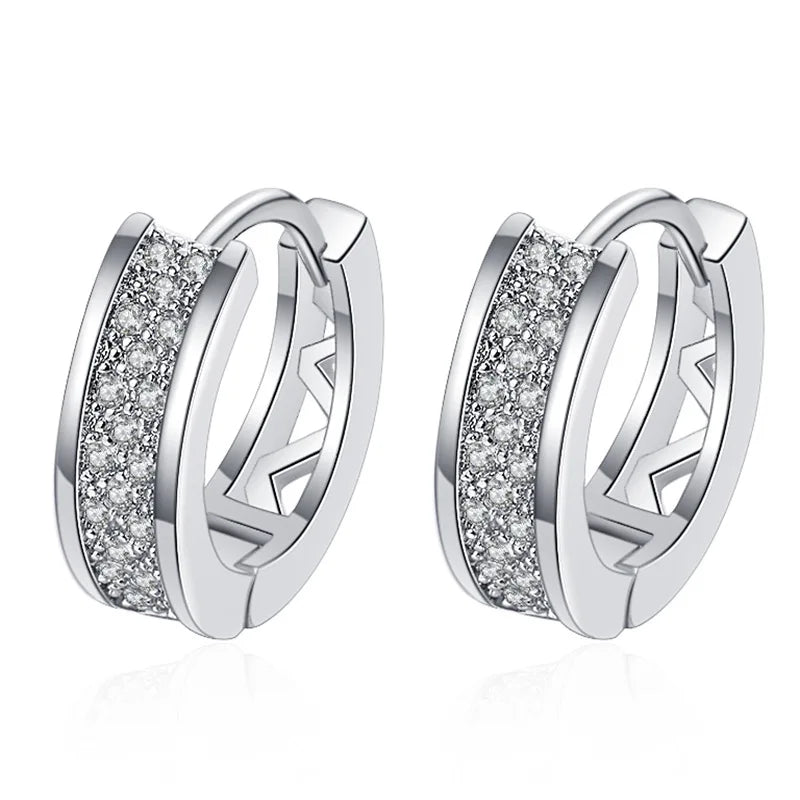 925 Sterling Silver Dainty Small Zircon Inlaid Round Circle Hoop Earrings for Women Silver Earrrings Jewelry