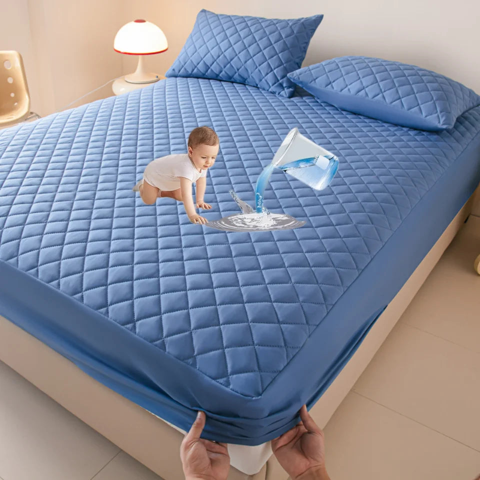 100%Waterproof Mattress Cover Thick Solid Color Bed Fitted Sheet Single/Queen/King 침대커버 135x200cm 160x200cm Soft Bed Cover