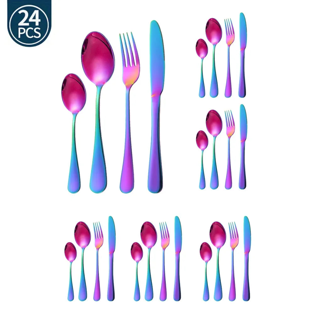Hemasa 24Pcs Green Gold Tableware Set /Stainless Steel Cutlery  set  Knife Fork Spoon Restaurant Wedding Flatware Set