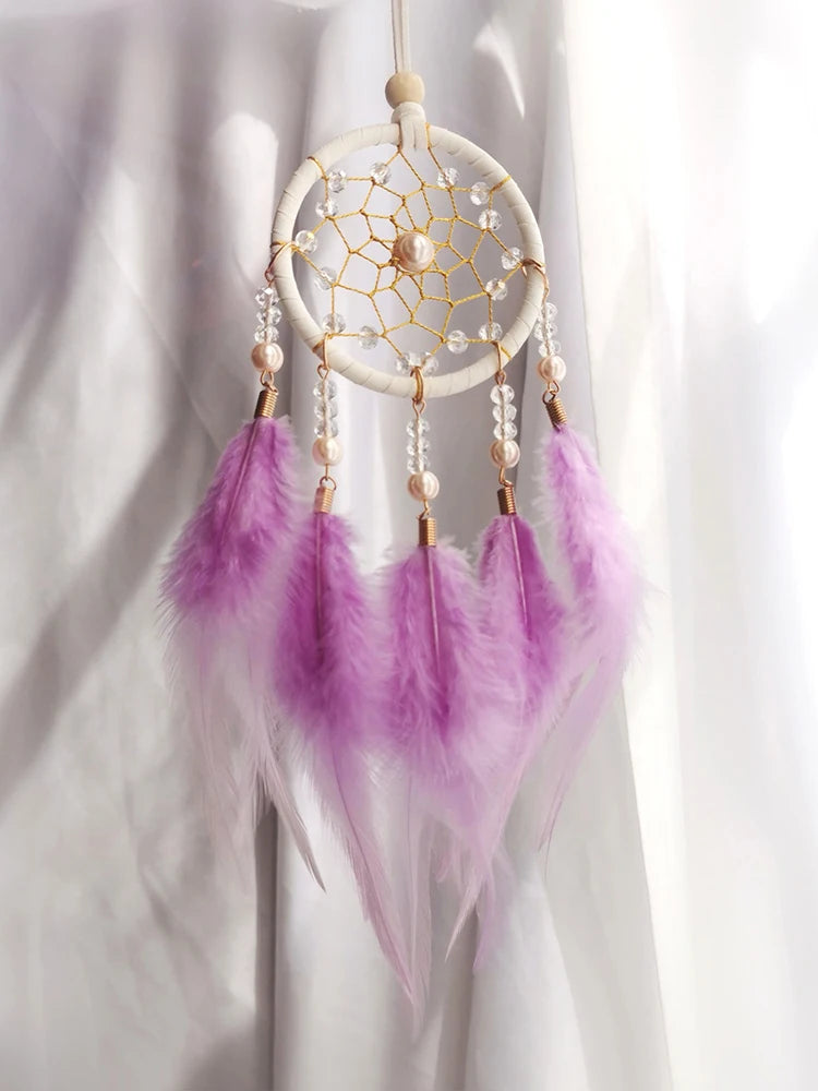 Hemasa Hand-woven   Feather Wind  Chime   Dream Catcher for Valentine's Day Gift Bedroom Hanging Ornaments Home Decoration
