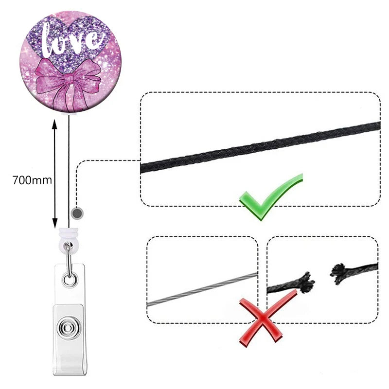 New Style Color Love  Retractable Clip Reel Card Holder Heart Shape ID Business Work Card Yoyo Badge Holders Office Supplies