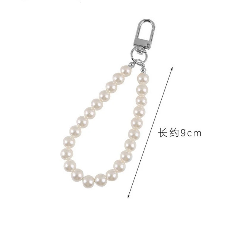 Retro Pearl KeyChains for Women Keyring Car Llavero Bag Backpack Decor Cadena Lanyards Hand Strap Charms for Airpods Case