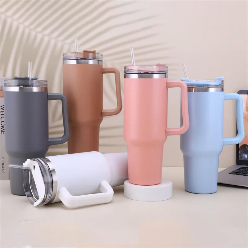 Hemasa 40oz Stainless Steel Insulated Water Bottle With Handle Drinking Cups Keeps Cold Tumbler With Lid Straw Mug for Summer Outdoor