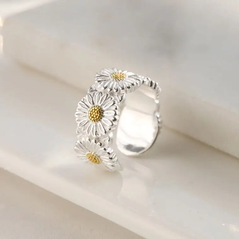 925 Sterling Silver Rings For Women Flower Simple Minimalist Open Finger Ring Fashion Band Female Bijoux Gift